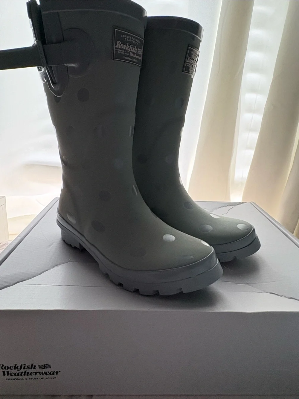 Gray Polka Dot Rain Boots